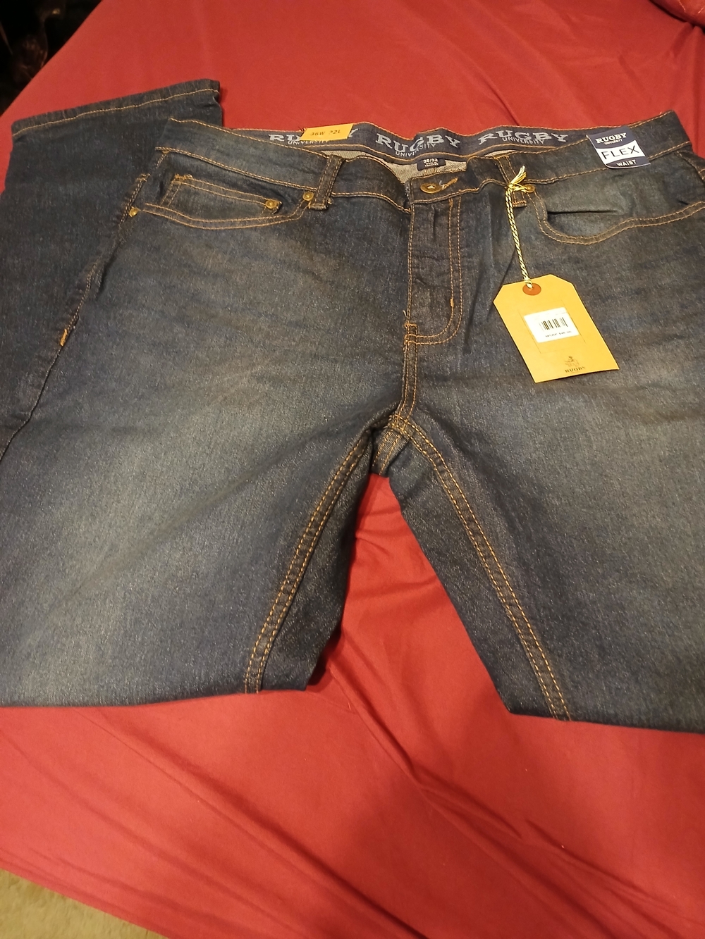 Mens Slim Straight Dark Blue Stretch Jeans - Rugby Flex